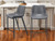Set of Two 26" Dark Gray And Black Faux Leather And Steel Counter Height Bar Chairs
