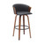 30" Black And Wood Brown Faux Leather Swivel Bar Height Bar Chair