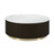 35" White Espresso and Gold Faux Marble Solid Wood and Steel Round Drum Coffee Table