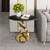 21" Black And Gold Stone And Stainless Steel Round Pedestal End Table