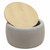 26" Gray and Natural Fabric And Wood Reversible Tray Top Round Storage Ottoman