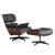 35" Black and Brown Genuine Leather Tufted Swivel Lounge Chair With Ottoman