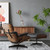 35" Black and Brown Genuine Leather Tufted Swivel Lounge Chair With Ottoman