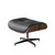35" Black and Brown Genuine Leather Tufted Swivel Lounge Chair With Ottoman