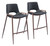 Set of Two 26" Black and Brown Faux Leather and Steel Low Back Counter Height Bar Chairs