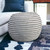20" Gray Cotton Blend Round Striped Pouf Ottoman Jute