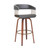 31" Gray And Wood Brown Faux Leather Swivel Bar Height Bar Chair