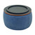 26" Blue and Brown Fabric And Wood Reversible Tray Top Round Storage Ottoman
