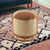 16" Tan Cotton Cylinder Striped Pouf Ottoman