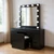 62" Black Wood And Glass Six Drawer Vanity Table With Mirror Seating And Lights