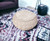 20" Beige Cotton Round Geometric Pouf Ottoman