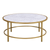 36" White And Gold Faux Marble And Metal Round Coffee Table