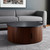 32" Black and Walnut Wood Round Drum Coffee Table
