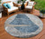 8' Blue Gray And Charcoal Round Abstract Washable Indoor Outdoor Area Rug
