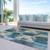 9' X 12' Teal Blue Gold And Silver Geometric Washable Indoor Outdoor Area Rug