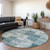 8' Round Teal Round Patchwork Washable Non Skid Indoor Outdoor Area Rug