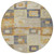 8' Linen Blue And Copper Round Geometric Washable Indoor Outdoor Area Rug