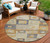8' Linen Blue And Copper Round Geometric Washable Indoor Outdoor Area Rug