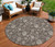 8' Chocolate Beige And Taupe Round Floral Washable Indoor Outdoor Area Rug