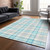 8' X 10' Aqua And Gray Plaid Washable Indoor Outdoor Area Rug