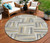 8' Beige Gray And Ivory Round Geometric Washable Indoor Outdoor Area Rug