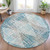 8' Teal Blue And Beige Round Geometric Washable Indoor Outdoor Area Rug - Teal Blue, Beige