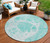 8' Aqua Teal Blue And Ivory Round Nautical Washable Indoor Outdoor Area Rug