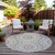 8' Taupe Khaki And Ivory Round Floral Medallion Washable Indoor Outdoor Area Rug
