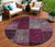 8' Merlot Burgundy And Gray Round Patchwork Washable Indoor Outdoor Area Rug