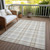 10' X 14' Linen And Brown Plaid Washable Indoor Outdoor Area Rug