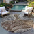 8' Brown Beige And Tan Round Floral Medallion Washable Indoor Outdoor Area Rug