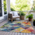 10' X 14' Beige Navy Blue And Orange Geometric Washable Indoor Outdoor Area Rug