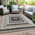 10' X 14' Beige Charcoal And Ivory Geometric Washable Indoor Outdoor Area Rug
