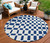 8' Navy Blue And Ivory Round Geometric Washable Indoor Outdoor Area Rug Transitional Style - Navy Blue, Ivory Color