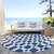 8' Navy Blue And Ivory Round Geometric Washable Indoor Outdoor Area Rug Transitional Style - Navy Blue, Ivory Color