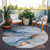 8' Sky Blue And Copper Round Abstract Washable Indoor Outdoor Area Rug
