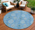 8' Denim Blue Sky Blue And Ivory Round Floral Medallion Washable Indoor Outdoor Area Rug