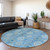 8' Denim Blue Sky Blue And Ivory Round Floral Medallion Washable Indoor Outdoor Area Rug