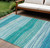 10' X 14' Sky Blue Teal Blue And Aqua Striped Washable Indoor Outdoor Area Rug