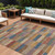 10' X 14' Beige Blue And Gold Striped Washable Indoor Outdoor Area Rug