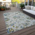 8' X 10' Taupe Navy Blue And Denim Blue Floral Washable Indoor Outdoor Area Rug
