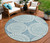 8' Teal Blue And Ivory Round Geometric Washable Indoor Outdoor Area Rug Transitional Style - Teal Blue, Ivory Color