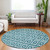 8' Teal Blue And Ivory Round Geometric Washable Indoor Outdoor Area Rug - Teal Blue, Ivory