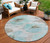 8' Teal Blue And Aqua Round Floral Washable Indoor Outdoor Area Rug - 880016671391