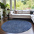 8' Navy Blue And Blue Round Southwestern Washable Indoor Outdoor Area Rug