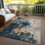 10' X 14' Blue Gray And Gold Abstract Washable Indoor Outdoor Area Rug - Blue, Gray, Gold