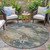 8' Blue Green And Beige Round Abstract Washable Indoor Outdoor Area Rug