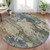 8' Blue Green And Beige Round Abstract Washable Indoor Outdoor Area Rug