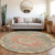 8' Brown Round Floral Medallion Washable Indoor Outdoor Area Rug