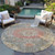 8' Brown Round Floral Medallion Washable Indoor Outdoor Area Rug